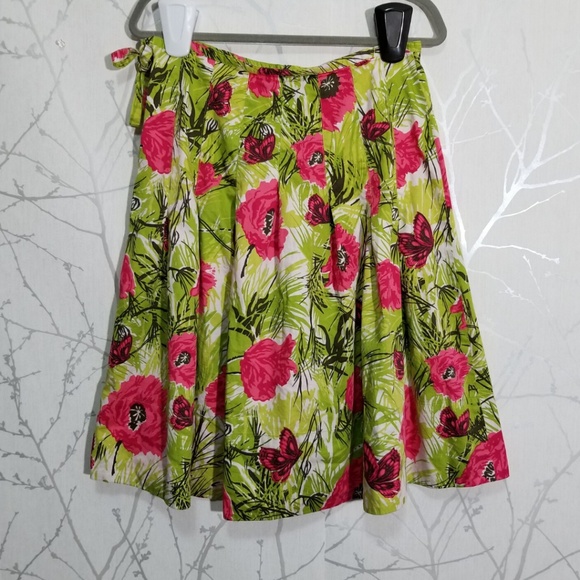 Talbots Green Floral Print Pleated A-Line Skirt - Picture 3 of 4